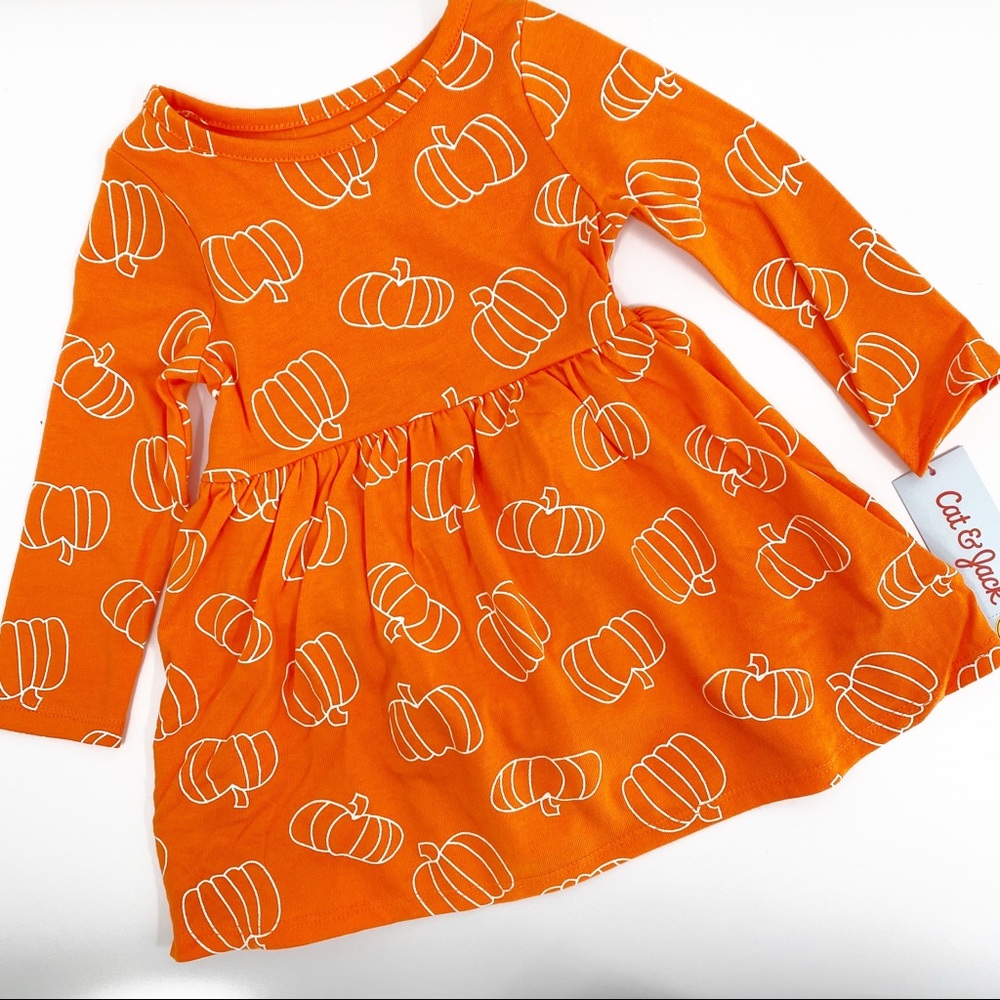Cat & Jack Fall Pumpkin Long Sleeve Knit Dress ORANGE Toddler Girls Size 18M - Picture 3 of 10